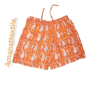 100% Cotton Hand block printed Shorts with elastic and drawstring , Very soft and comfortable Indian cotton Payjama shorts. Gives Cool look.