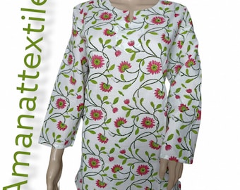 Block Printed Cotton Kurti Top: Kalamkari Style Boho Tunic