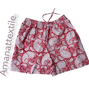 100% Cotton Hand block printed Shorts with elastic and drawstring , Very soft and comfortable Indian cotton Payjama shorts. Gives Cool look.