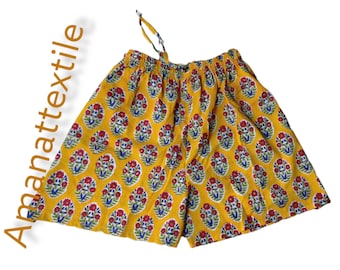 Short en coton imprimé blocs de main : pyjama court bohème style Kalamkari