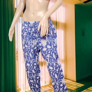 Hand block printed cotton yoga pants for women and men, boho clothes, payjama ,loose pants, with Elastic and drastic  Use natural colors.