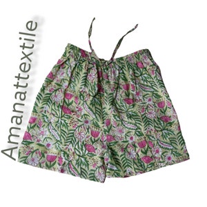 100% Cotton Hand block printed Shorts with elastic and drawstring , Very soft and comfortable Indian cotton Payjama shorts. Gives Cool look.