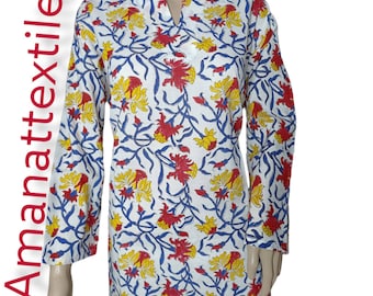 Block Printed Cotton Kurti Top: Kalamkari Style Boho Tunic