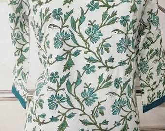 Block Printed Cotton Kurti Top: Kalamkari Style Boho Tunic