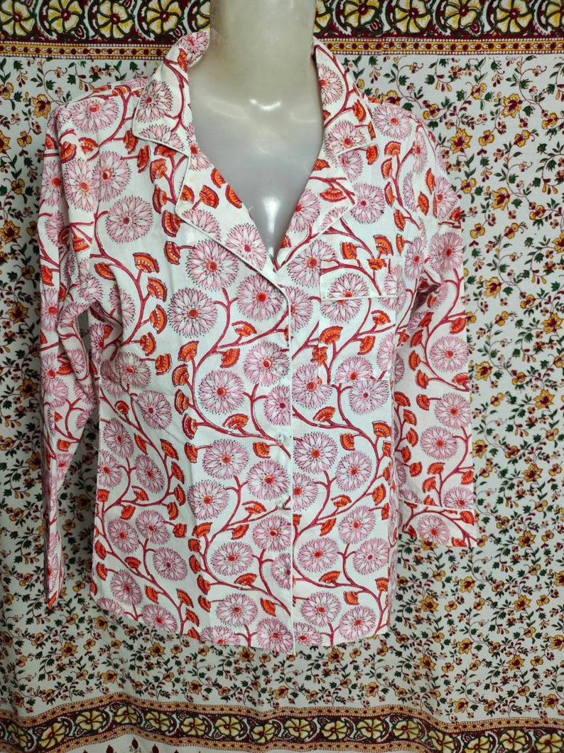 Hand Block printed Cotton Nightwear For women .100/% Natural cotton fabric cotton pants and Shirt and bag. Made with Organic cotton Fabric