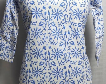 Block Printed Cotton Kurti Tunic - Kalamkari Style Boho Top