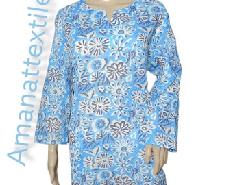 Block Printed Cotton Kurti Top: Kalamkari Style Boho Tunic