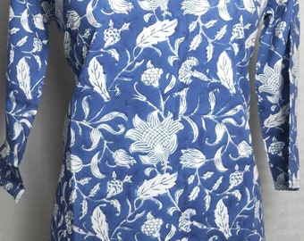 Block Printed Cotton Kurti Tunic: Kalamkari Style Boho Top