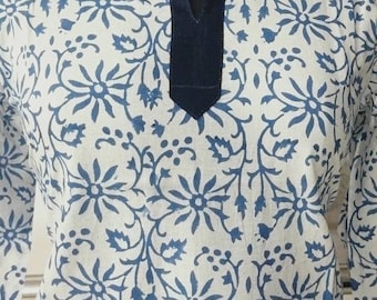 Block Printed Cotton Kurti Top: Kalamkari Style Boho Tunic