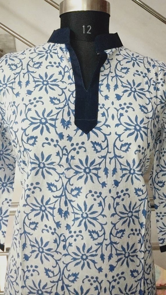 Block Printed Cotton Kurti Top: Kalamkari Style Boho Tunic