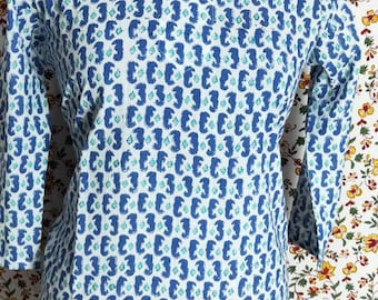 Block Printed Cotton Kurti Tunic: Kalamkari Style Boho Top