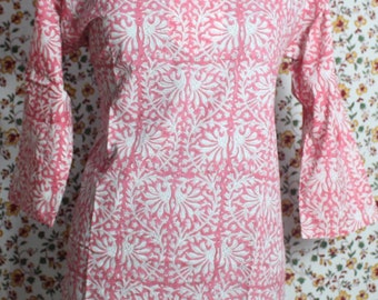 Block Printed Cotton Kurti Top: Kalamkari Style Boho Tunic