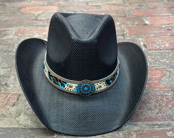 Bull Cowboy Hat Straw Leather Studded Western Concert Rodeo  display picture 3