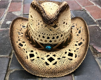 Straw Cowboy Hat | Shapeable Cowboy Hat | Cowboy Hat with Hat Band | Gift For Him | Unisex Cowboy Hat | Western Hat| Adult hats.