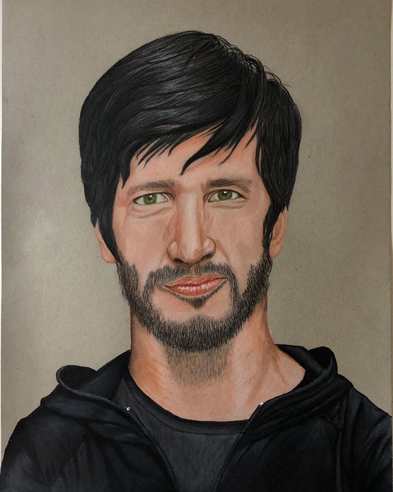 Skateur Chris Cole Dessin De Portrait Au Crayon De Couleur Imprimé