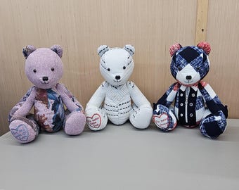 Handmade Sitting Memory Bear with Hidden Zipper Pocket - Made with Loved Ones Clothing