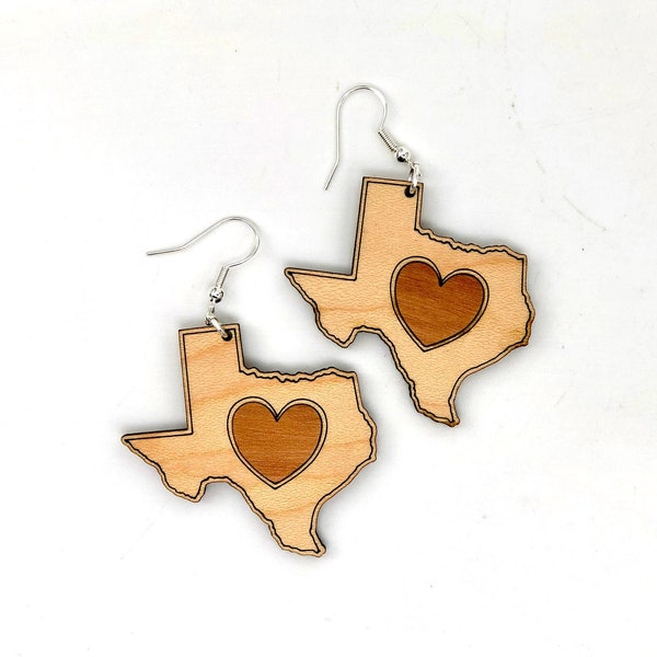 Heart of Texas inlaid earrings - SVG vector pattern for laser cutting