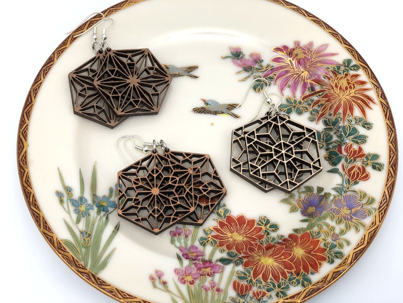 set of 3 SVG vector pattern for laser cutting Kumiko style earrings