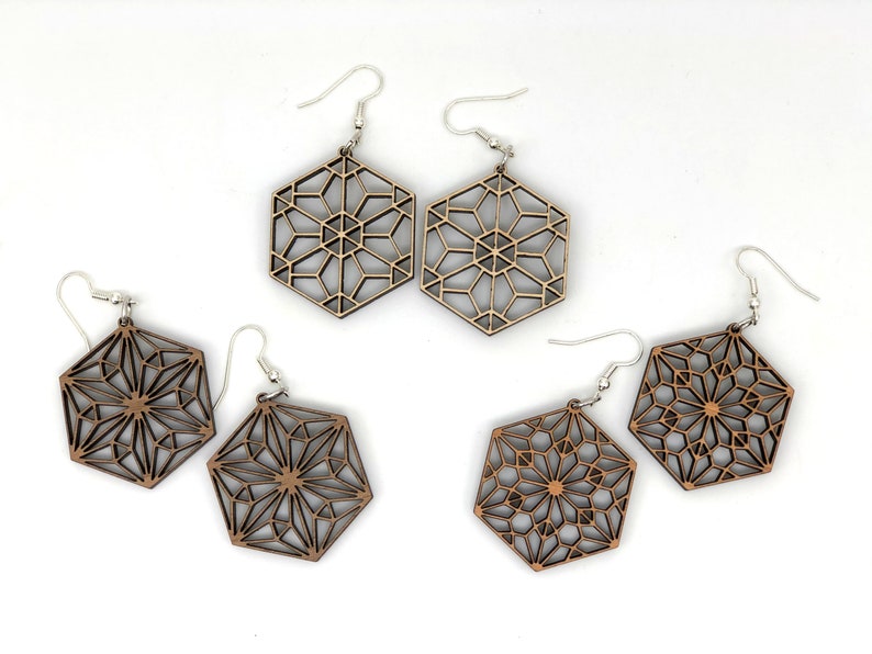 set of 3 SVG vector pattern for laser cutting Kumiko style earrings
