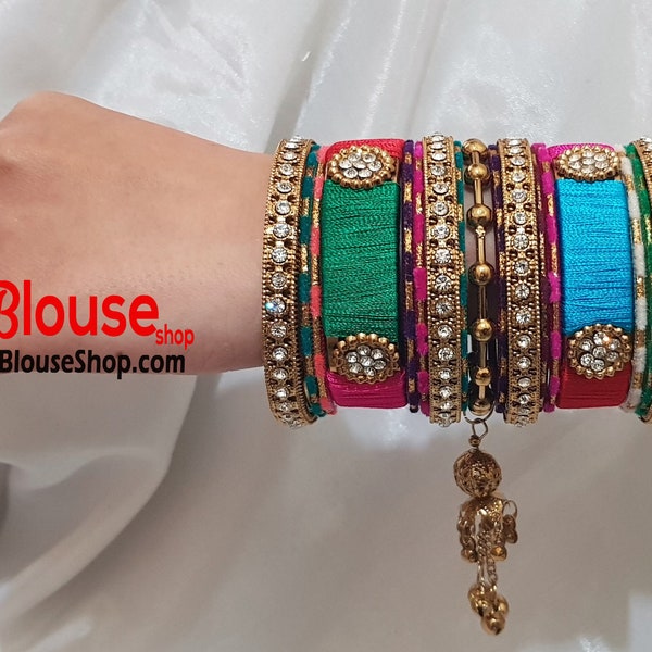 Indian Bangles Silk Thread Bangles Bangle Set Gold Plated New Indian bracelet Bollywood bangles |DESIGN 3 | Free UK Shipping