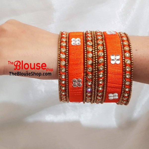 Indian Bangles Silk Thread Bangles Bangle Set Orange Gold Plated New Indian bracelet Bollywood bangles |DESIGN 26 | Free UK Shipping