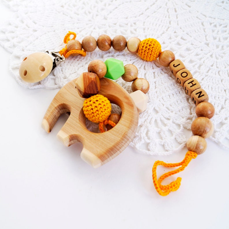 Personalized baby wooden elephant rattle juniper teether Etsy