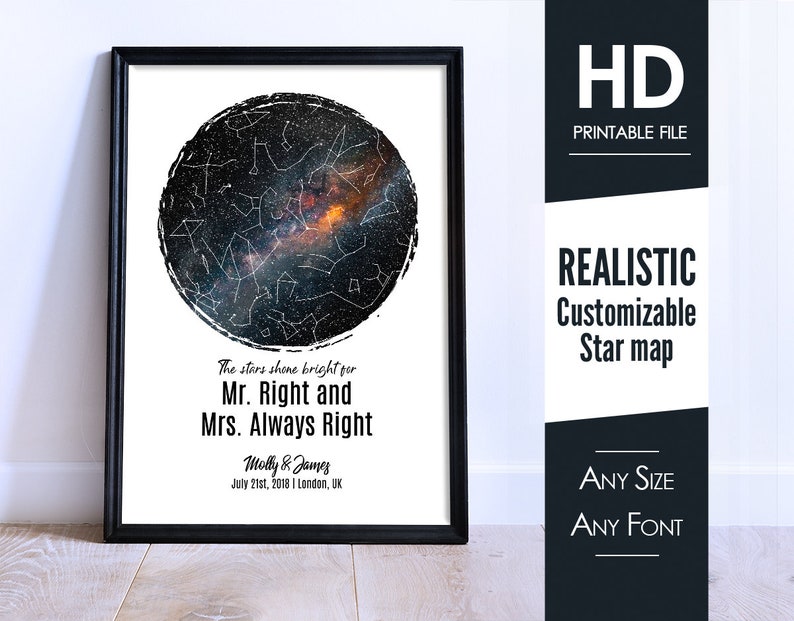 wall art W09 printable Star Map By Date Custom couple family print framed poster DIGITAL DOWNLOAD gift for poster her personalized him