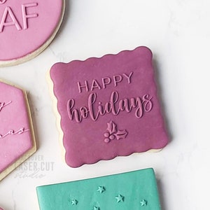 Happy Holidays Fondant Stamp - Christmas Stamp - Holiday Embosser Stamp - Cookie Stamp - Cookie Decorating - Vancouver Laser Cut Studio