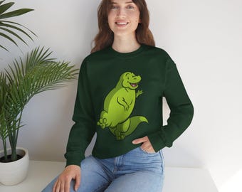 T-Rex-Sweatshirt, Dinosaurier-Rundhalsausschnitt, Unisex-Geschenk für Dino-Fans, Grün
