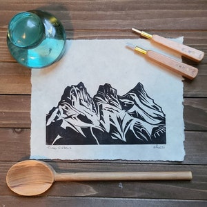 Three Sisters handmade linocut print