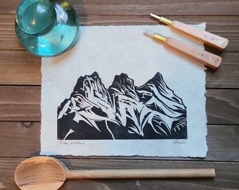 Three Sisters handmade linocut print