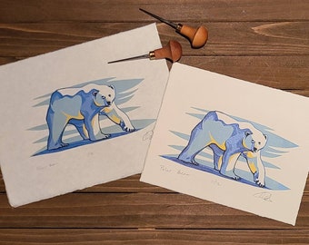Polar bear handmade linocut print
