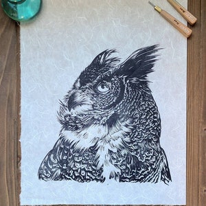 Owl print handmade linocut print