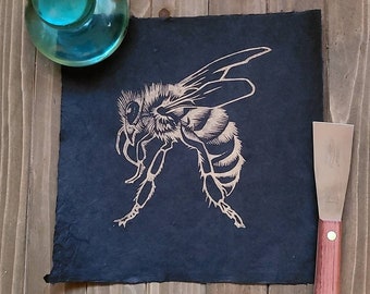 Golden Bee handmade linocut
