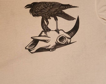 Raven Handprinted Tee Shirts Block Print Linocuts