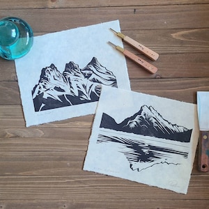 Mount Rundle and Three Sisters discount bundle handmade linocut print
