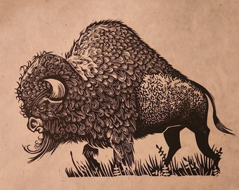 Bison print handmade linocut print