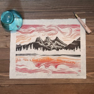 Three Sisters handmade linocut print