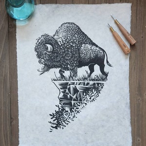 Bison print handgemachter Linoldruck
