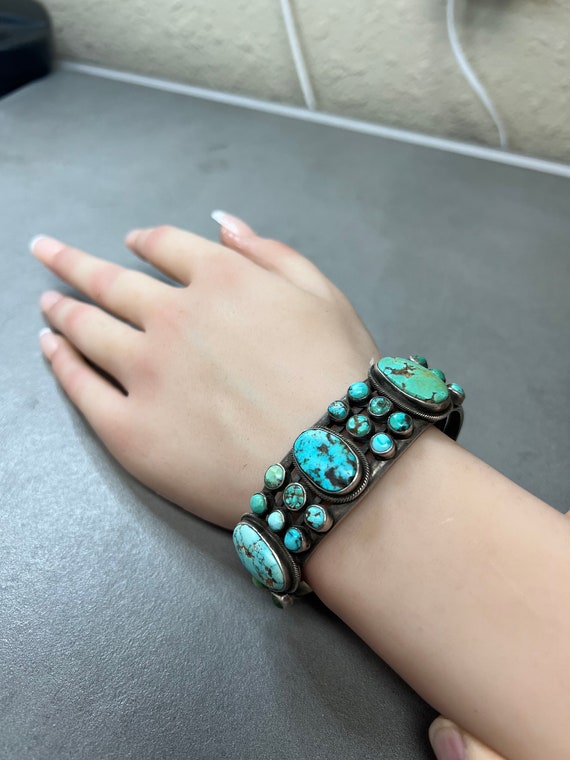 Vintage Navajo Sterling Natural Turquoise Bracelet - image 3