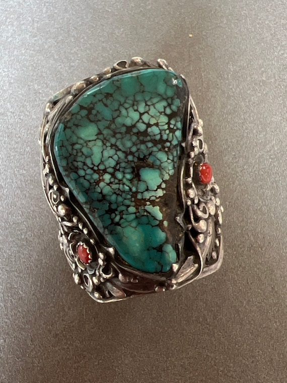 Sterling Natural Turquoise Ring w Mediterranean Co