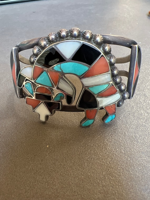Vintage Zuni Rainbow Man Inlay Cuff Gem