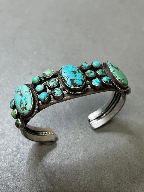 Vintage Navajo Sterling Natural Turquoise Bracelet - image 1