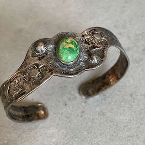 Fred Harvey Era Sterling Turquoise Cuff