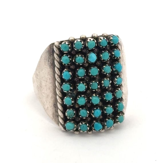 7 row snake eye sterling silver turquoise ring
