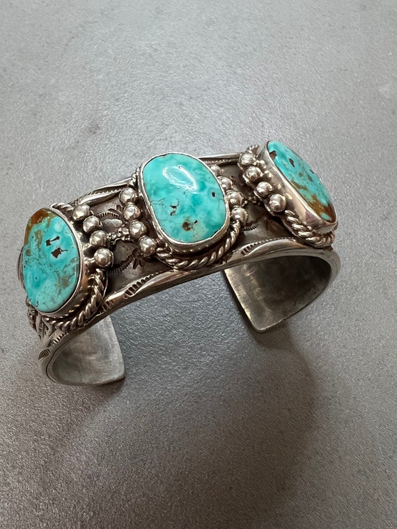 Vintage Sterling Navajo Turquoise Cuff - image 1