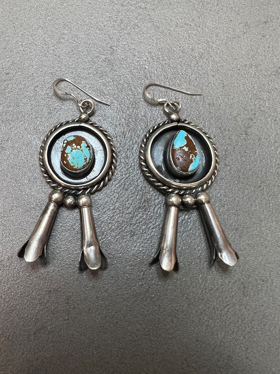 Vintage Turquoise Earrings sterling Double Blossom