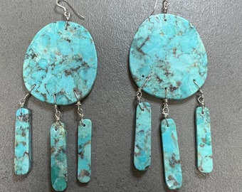 Santo Domingo Sterling Compressed Turquoise Slab Earrings