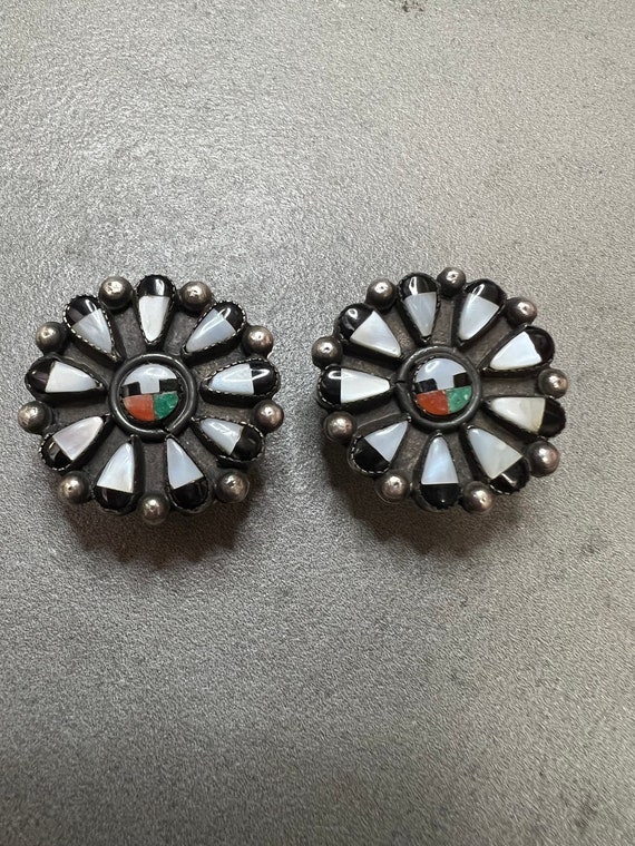 Vintage Zuni SunFace Sterling Earrings - image 1