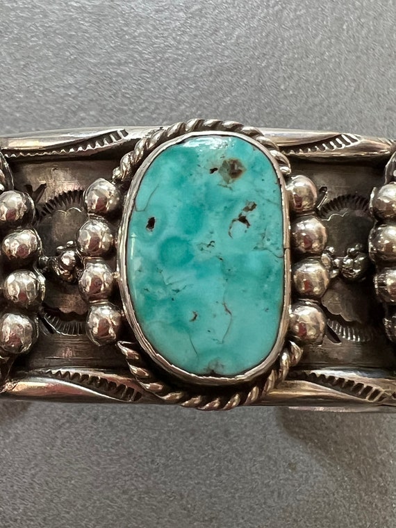 Vintage Sterling Navajo Turquoise Cuff - image 6